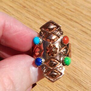 Running Bear Copper & Sterling 925 Multi‑Stone Cluster Ring, Size 8.5